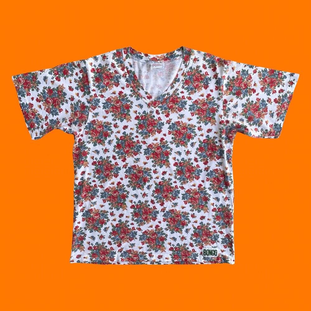 90's vintage earthy floral oversized boxy 100% cotton t shirt SMALL Bongo